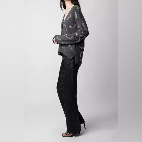 Zadig & Voltaire Mirka Wings Embellished Cashmere Cardigan - Ardoise Grey - Picture 3 of 4